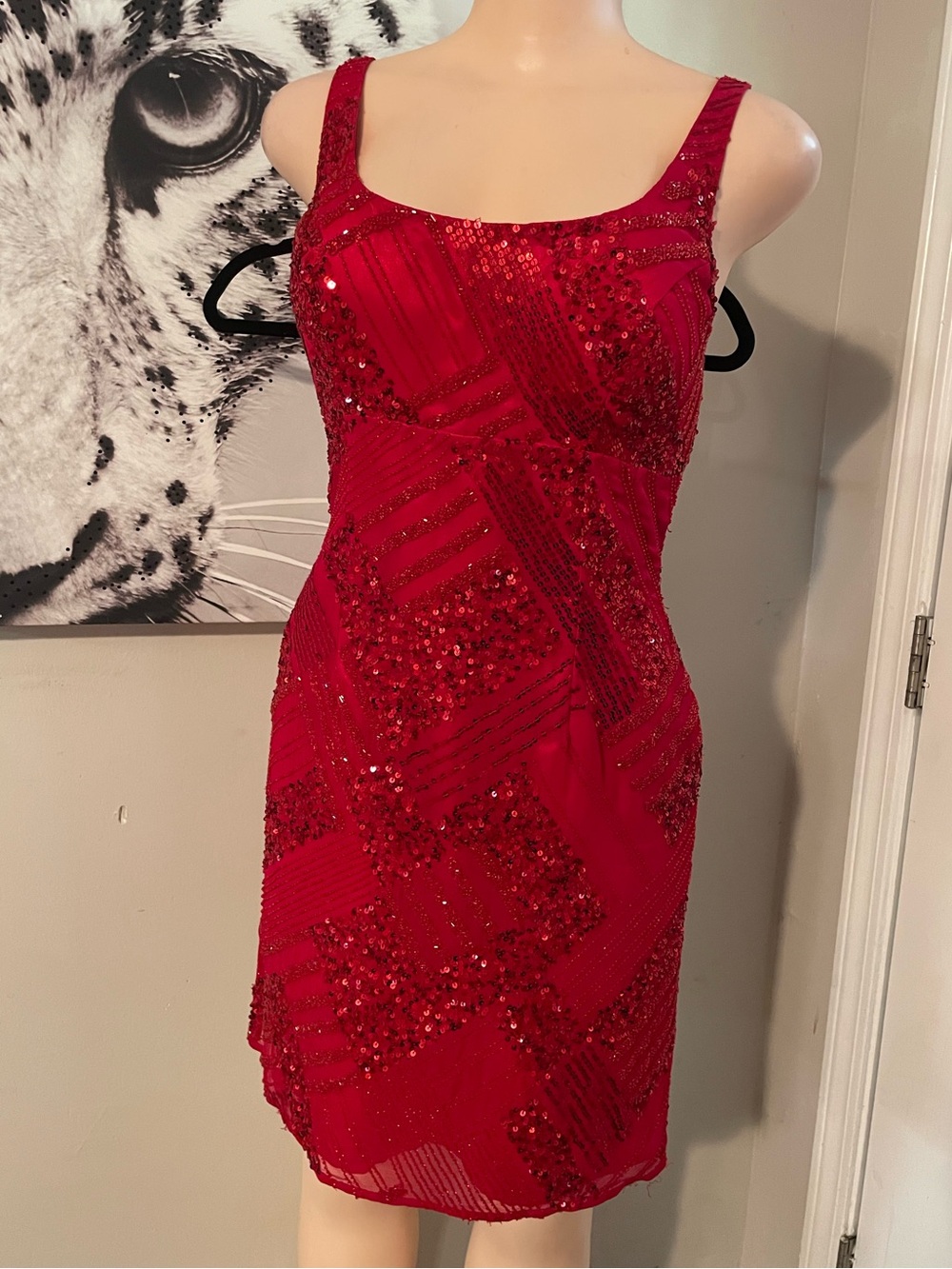 Scala Silk Red Sequin Beaded Cocktail Dress Sleeveless Party formal attire sz 1